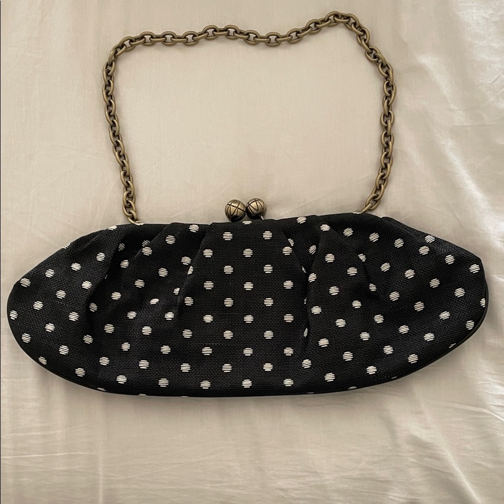 FRACHI Black/ White polka dot clutch/ shoulder bag o/s